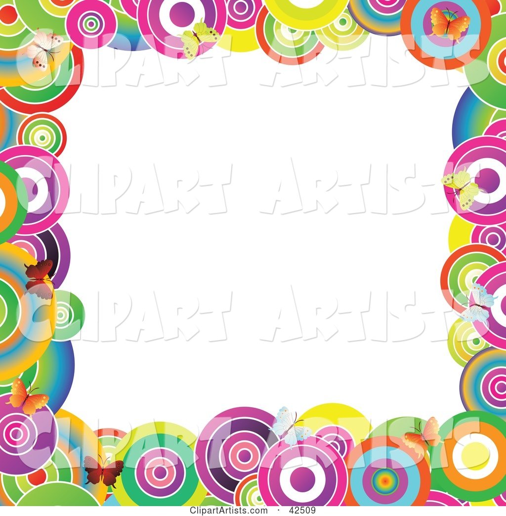 Vibrantly Colored Circle and Butterfly Frame Around a White Center