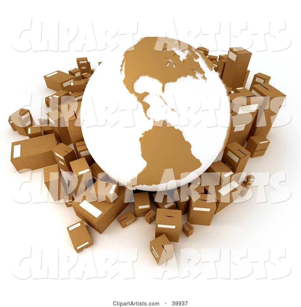 White and Brown Globe Surrounded by Cardboard Parcels