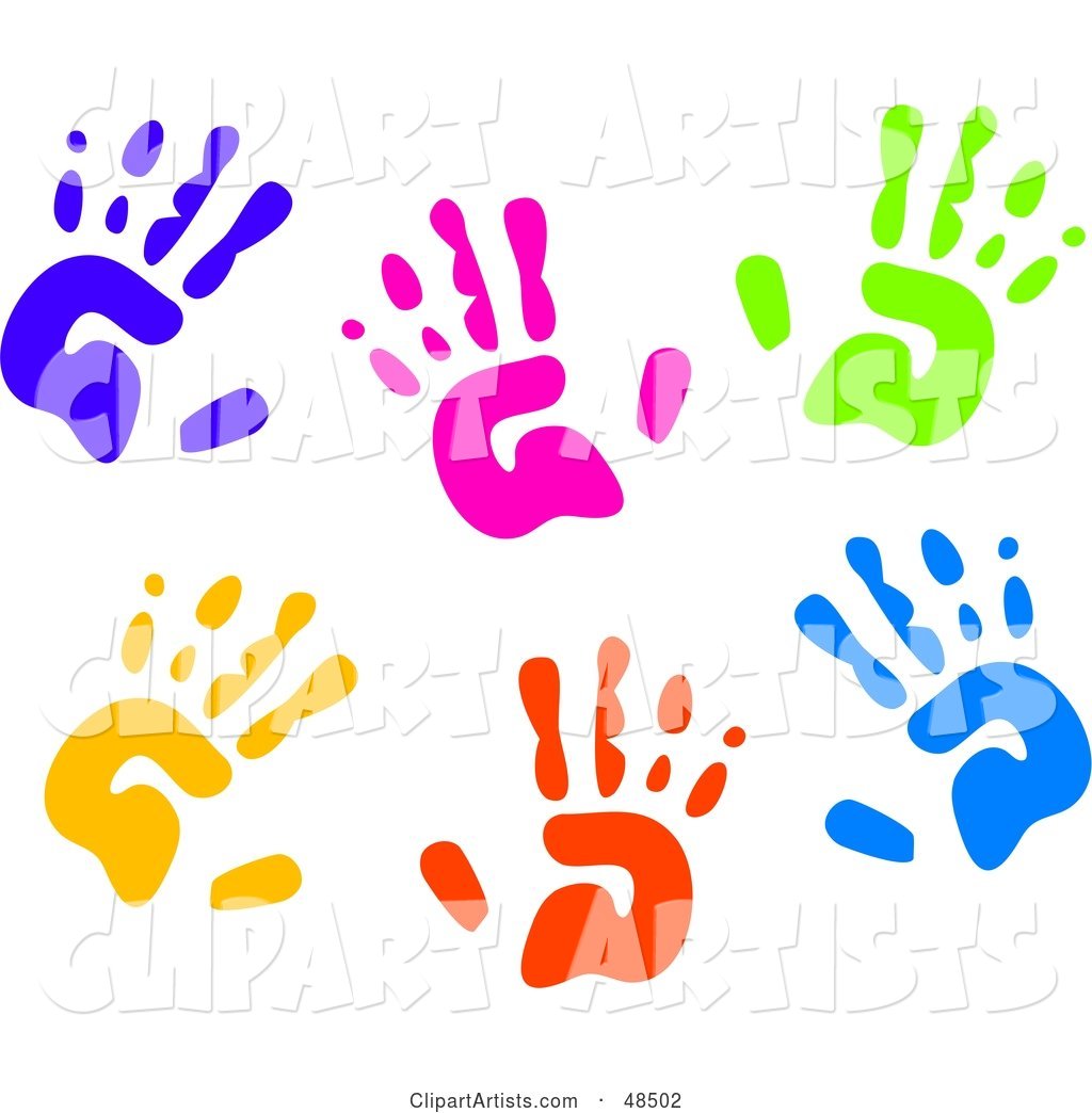 White Background of Colorful Hand Prints