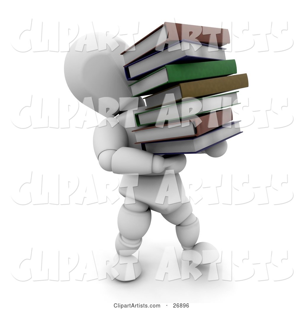 White Character Carrying a Heavy Stack of School or Library Books