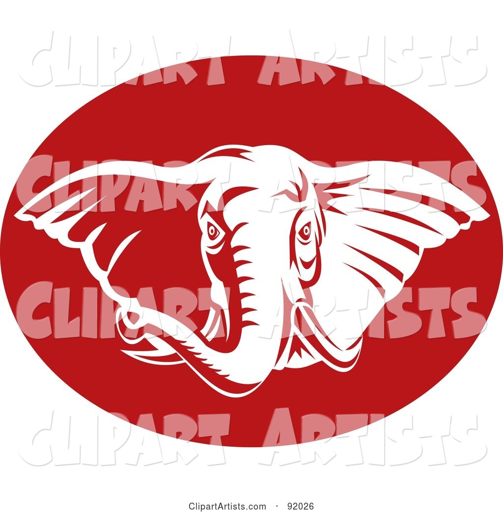 White Elephant Face in a Red Oval