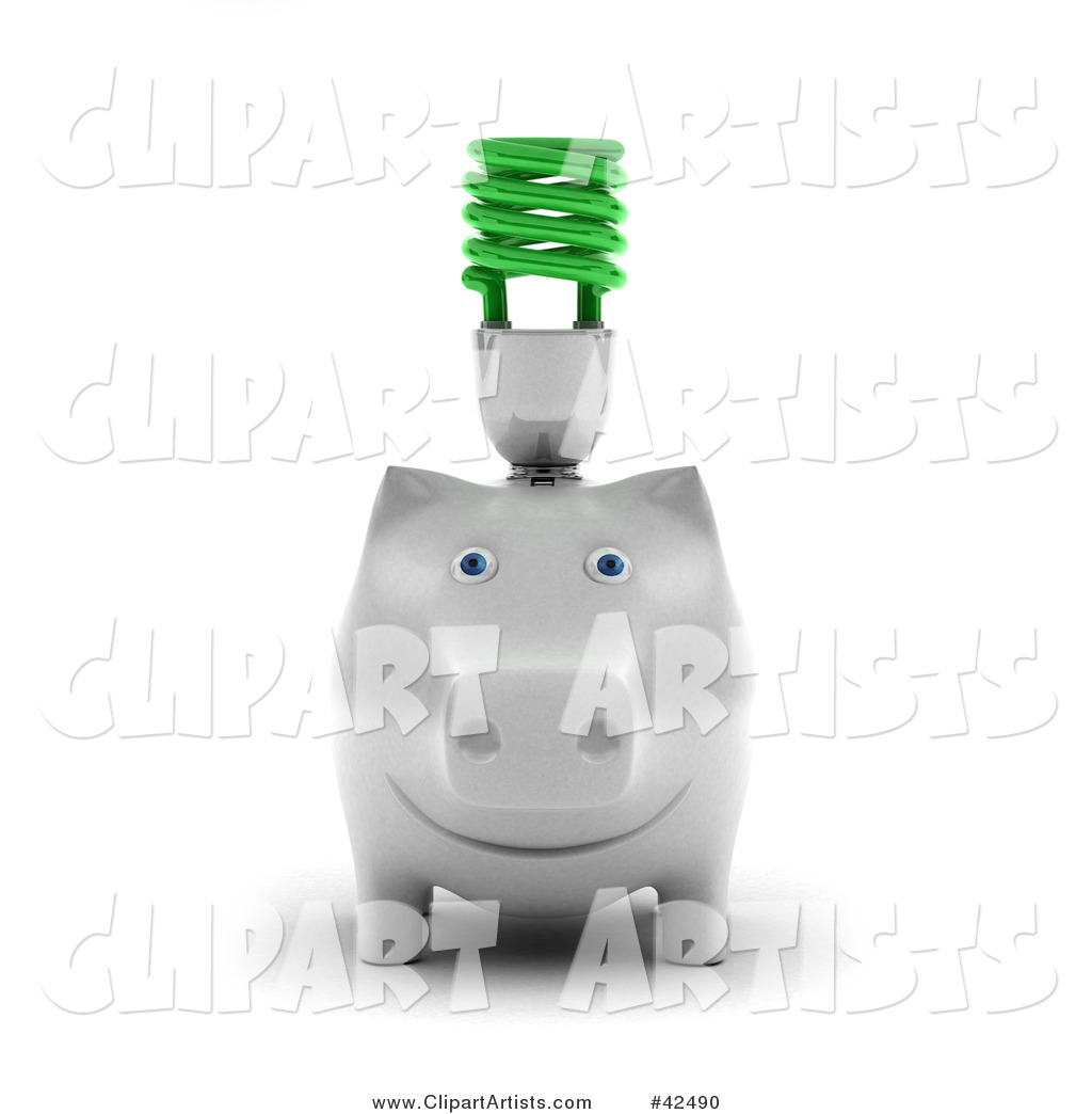 White Piggy Bank with a Green Spiral Bulb on Its Back