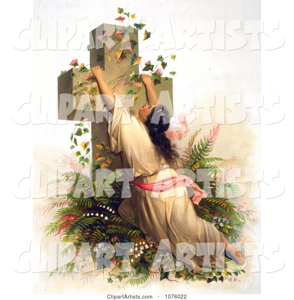 Woman Draped on a Cross Covered with Vines