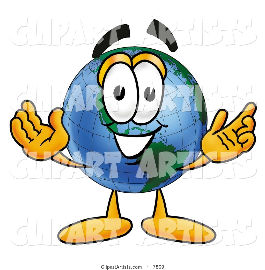 World Earth Globe Mascot Cartoon Character with Welcoming Open Arms