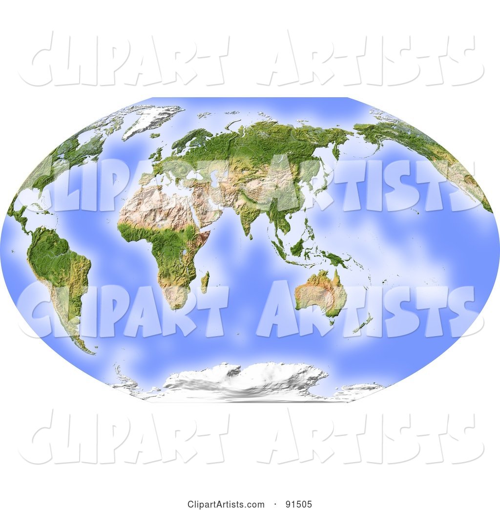 World Map, Shaded Relief, Centered on India