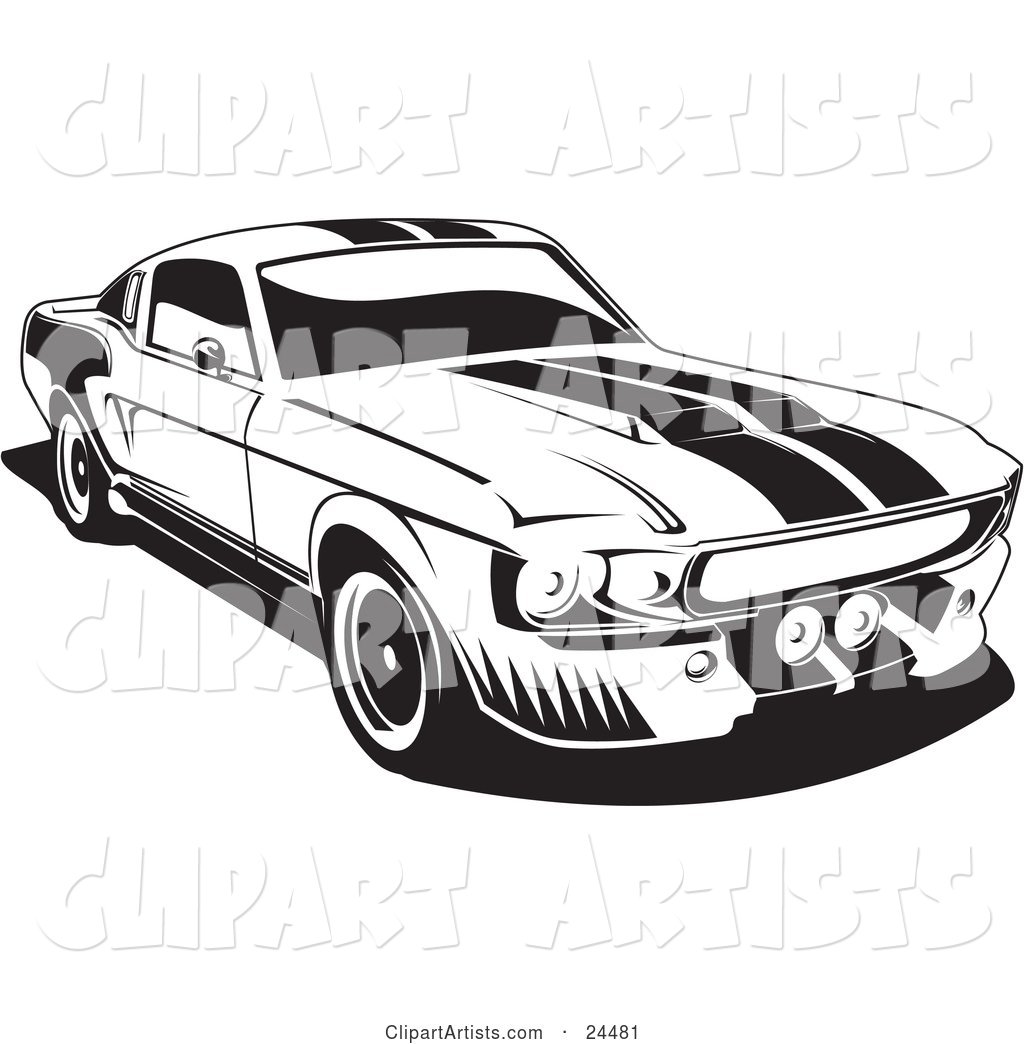 1967 Ford Mustang Gt500 Muscle Car with Racing Stipes on the Hood and Roof