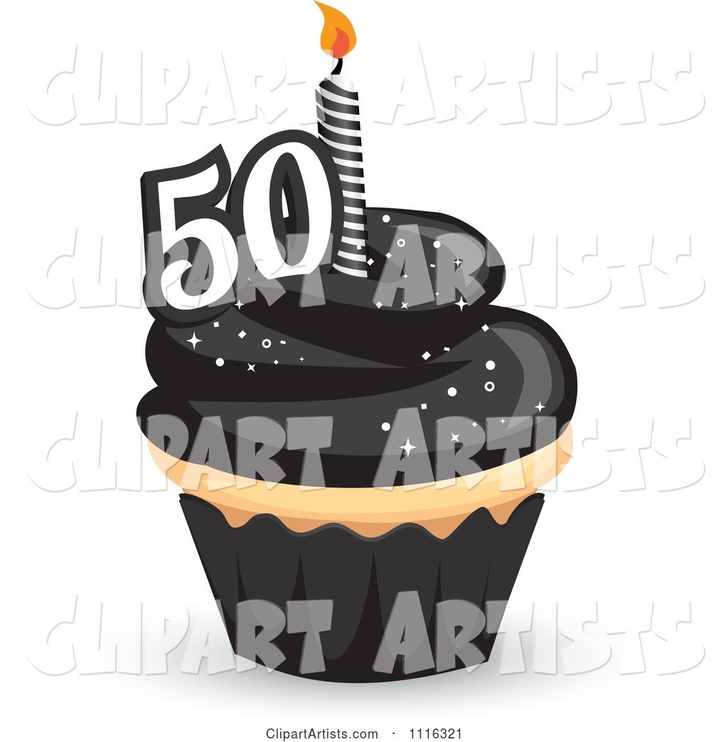 50th Birthday Cupcake with Black Frosting and a Candle