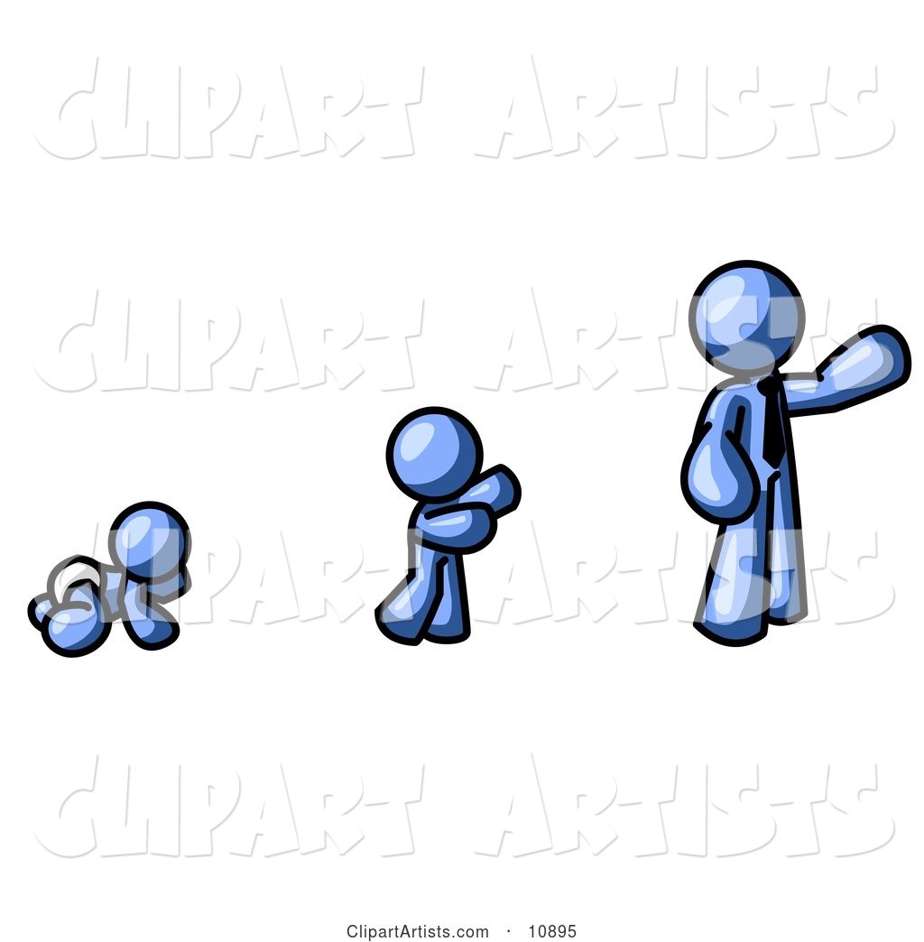 A Blue Person in His Growth Stages of Life, As a Baby, Child and Adult