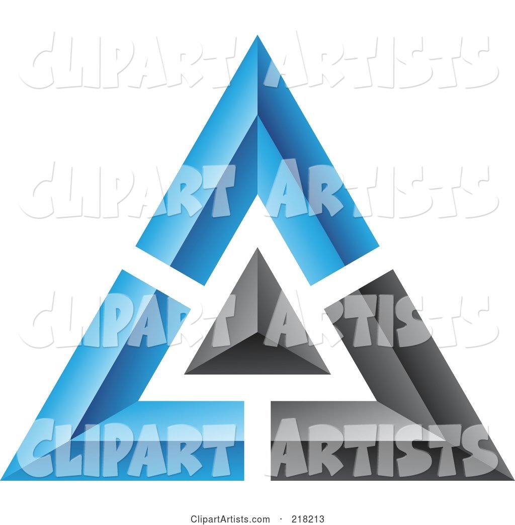 Abstract Blue and Black Pyramid or Triangle Icon