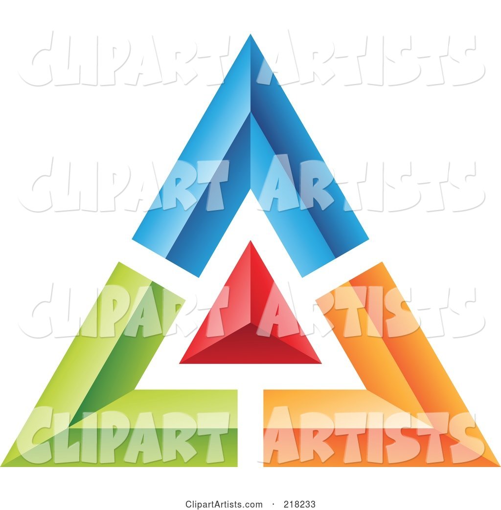Abstract Blue, Green, Red and Orange Pyramid or Triangle Icon