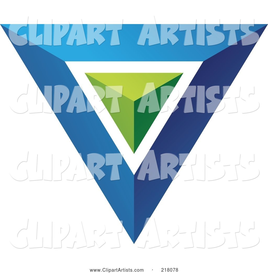Abstract Blue Triangle or Pyramid Icon with a Green Center