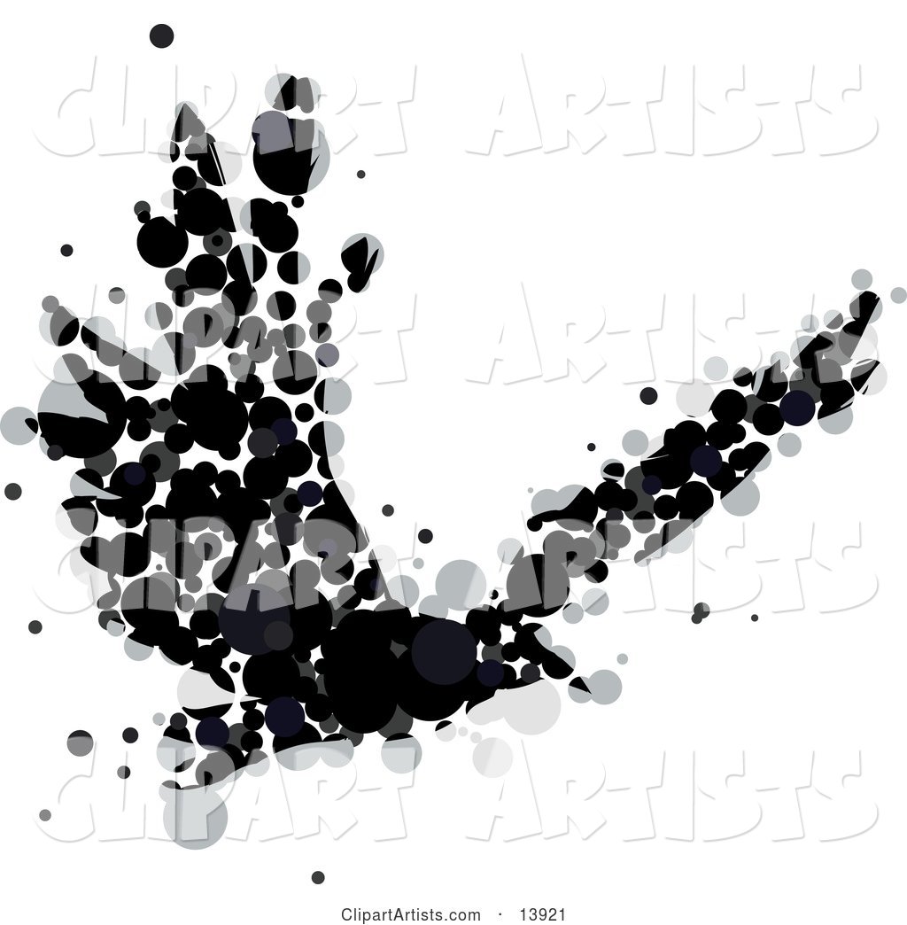 Abstract Crow or Raven Made of Black and Gray Circles in Flight