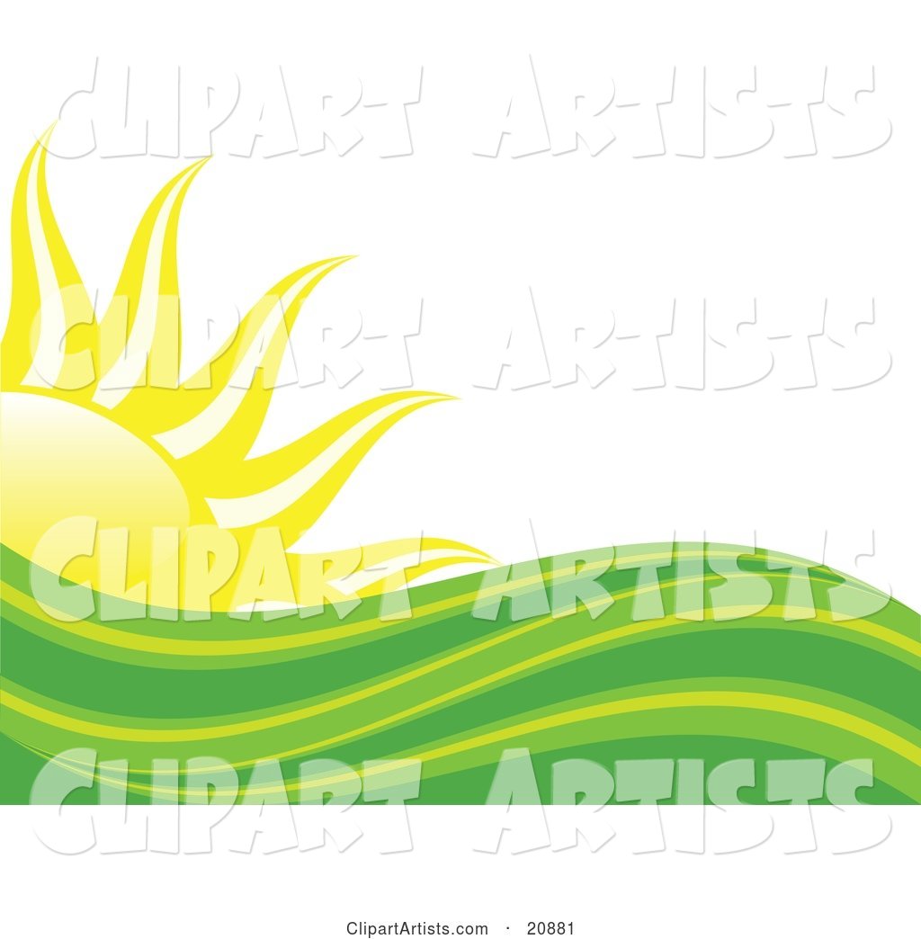 Abstract Green and Yellow Heat Waves in Front of a Bright Yellow Sun