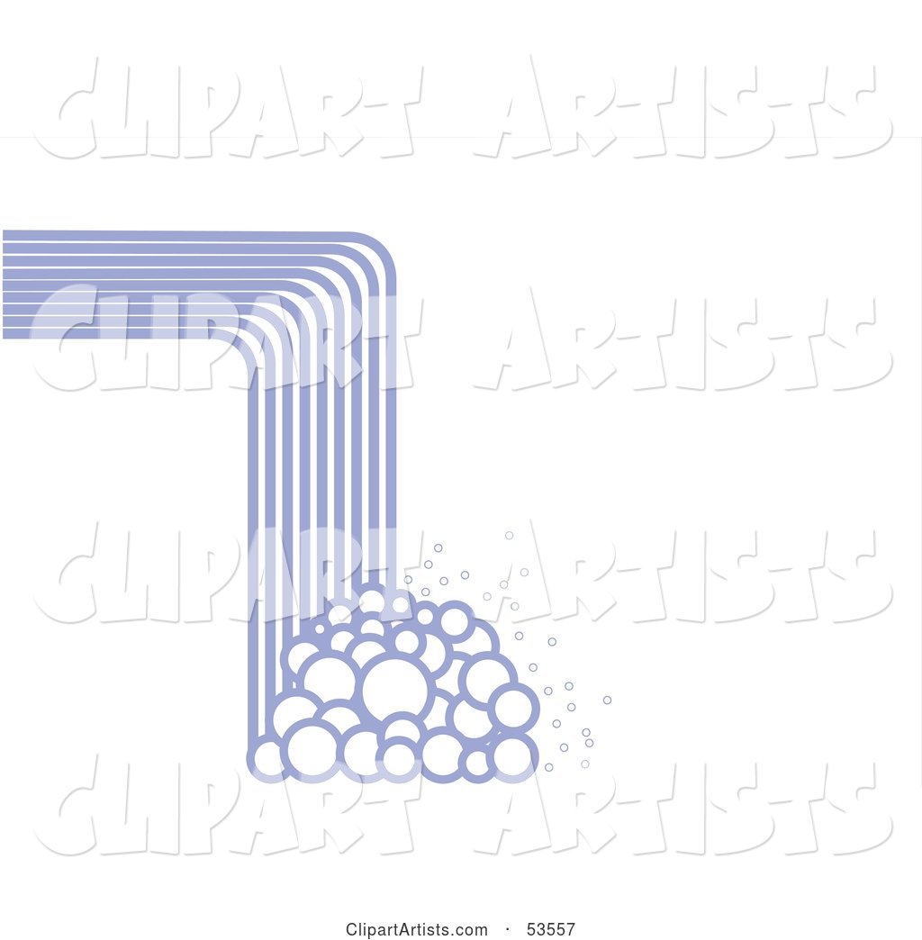Abstract Lined Waterfall Crashing Downwards into Bubbles on White