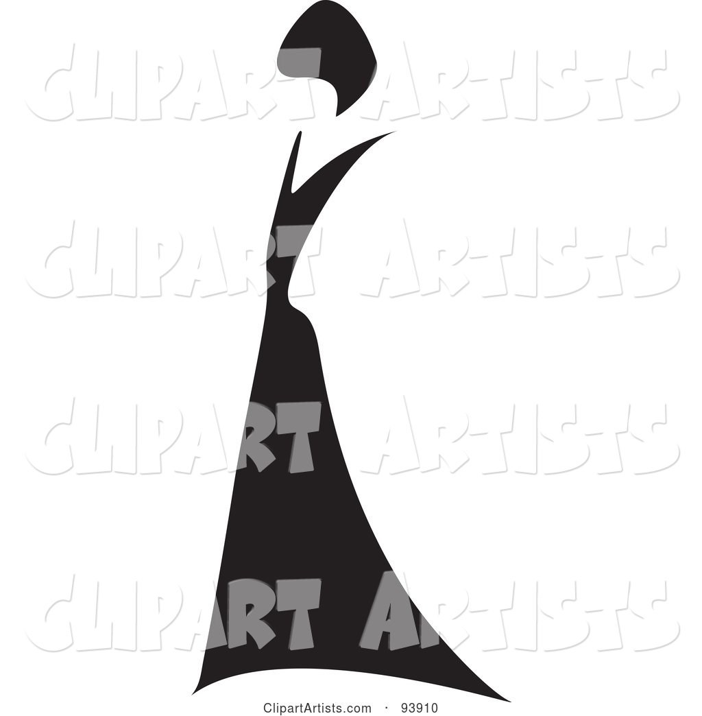 Abstract Woman with Black Hair, in a Black Dress