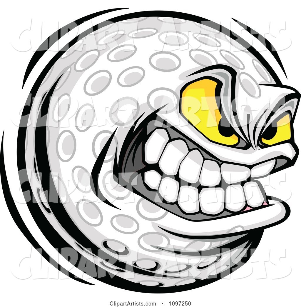 Aggressive Grinning Golf Ball Mascot