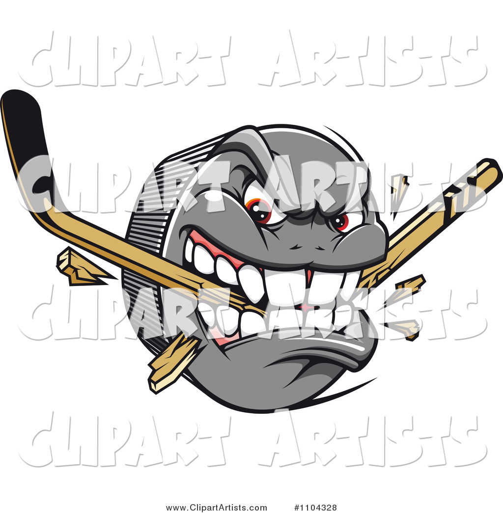 Aggressive Hockey Puck Biting and Snapping a Stick