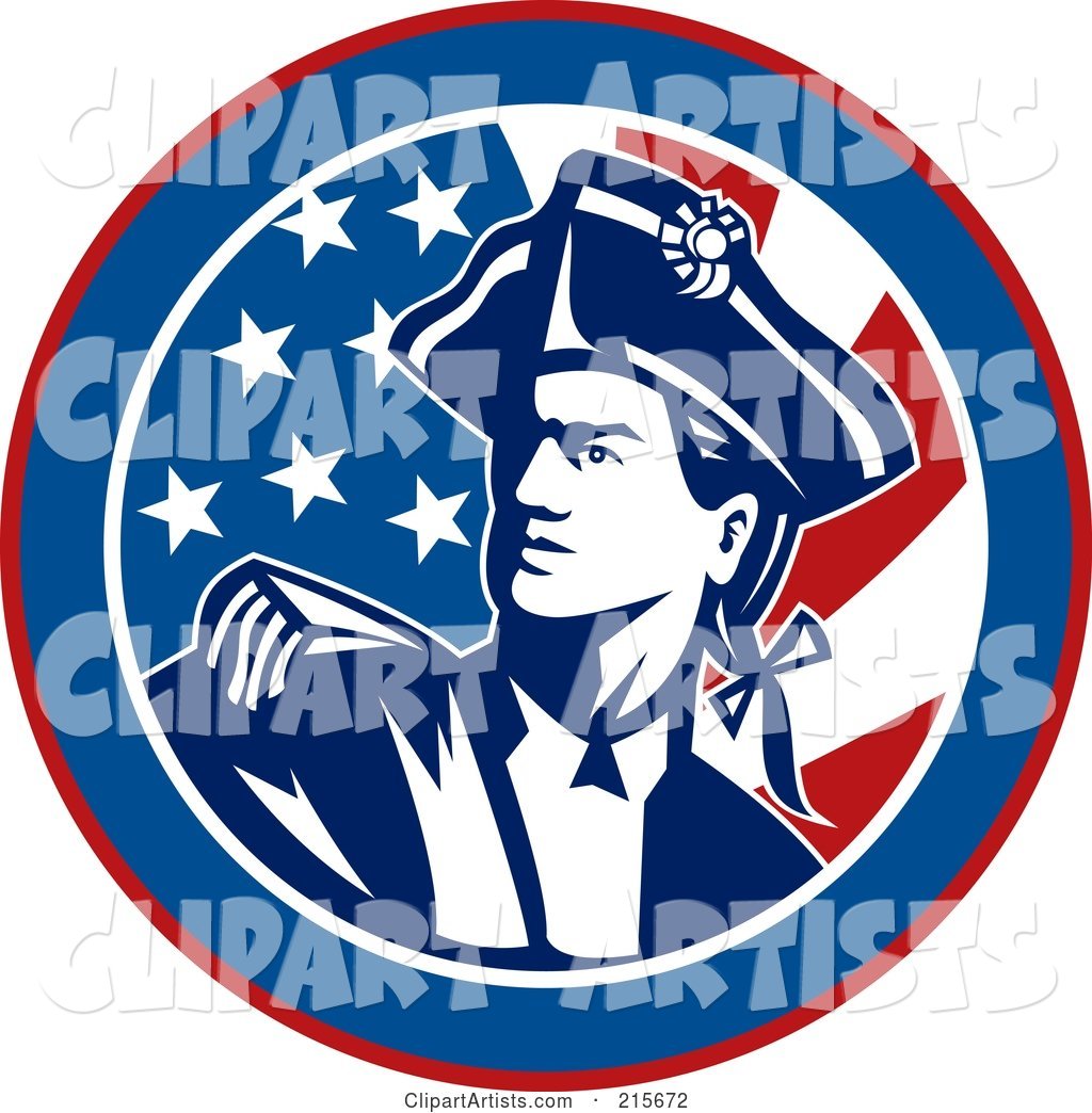 American Revolutionary War Soldier over a Flag Circle