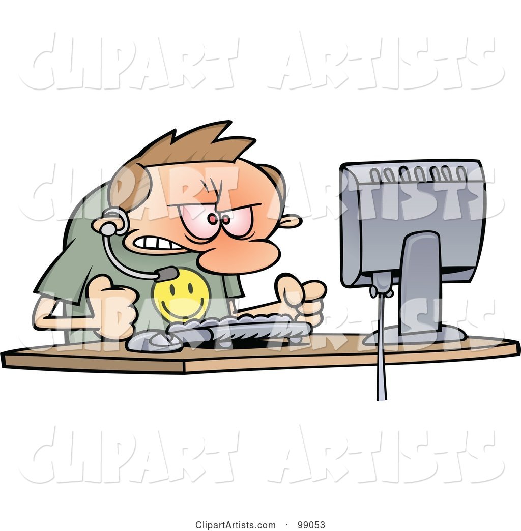 Angry Computer Support Worker Banging His Fists on His Desk