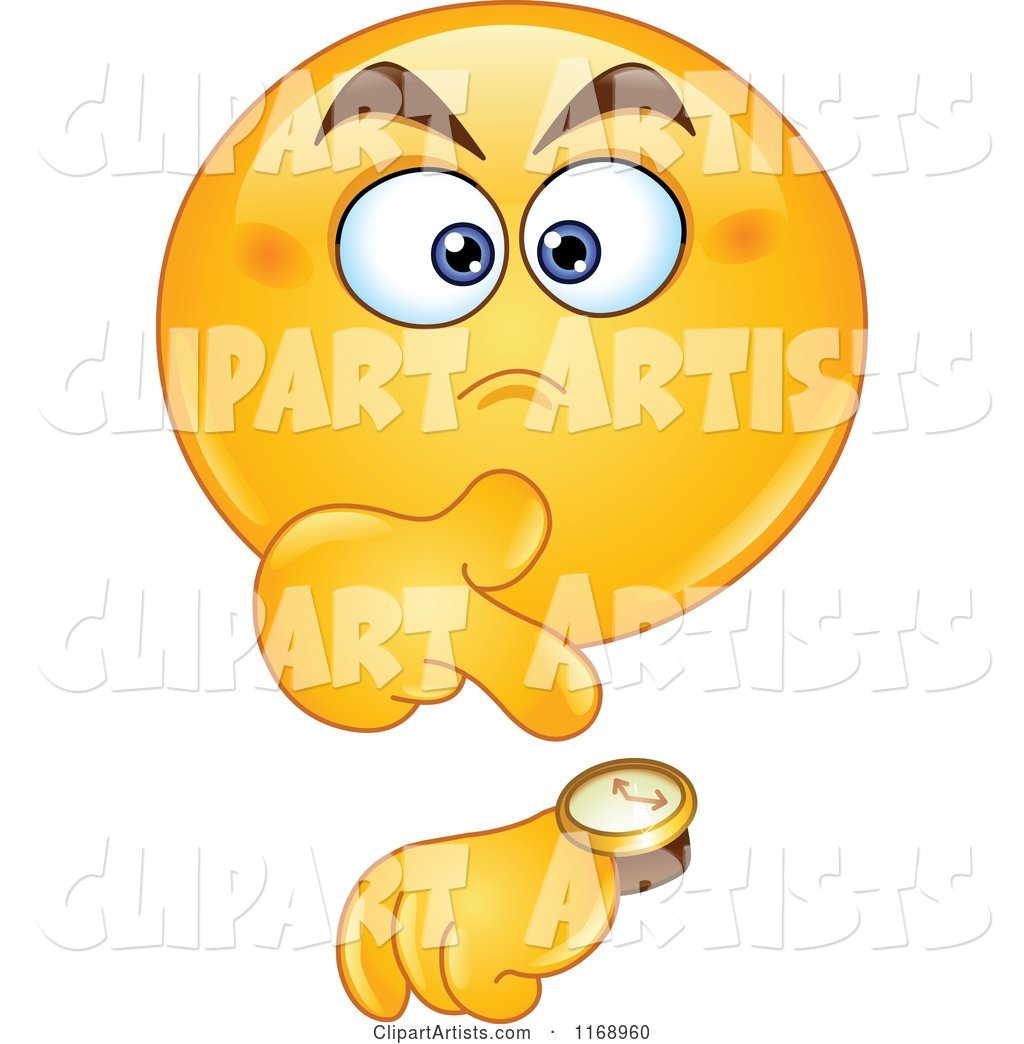 Annoyed Smiley Emoticon Pointing to a Watch