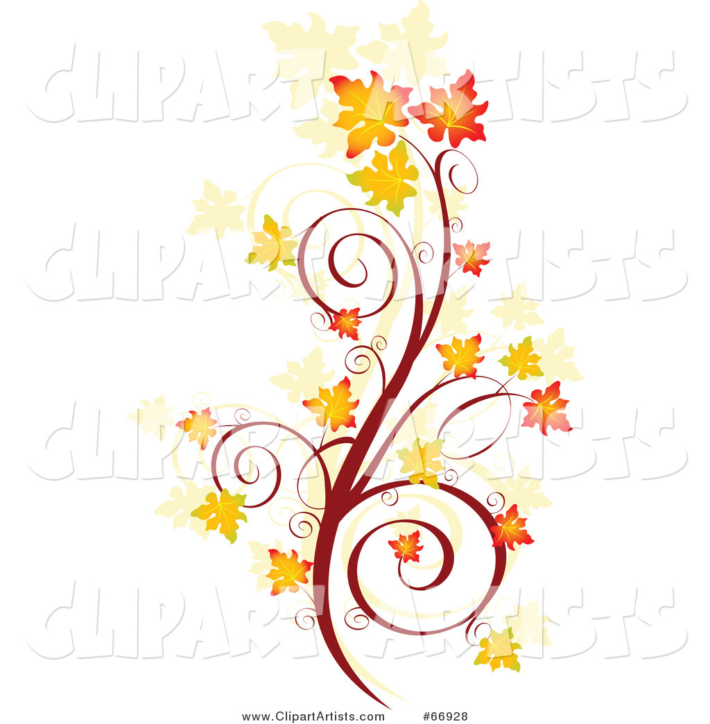 Autumn Floral Scroll with Orange Fall Leaves