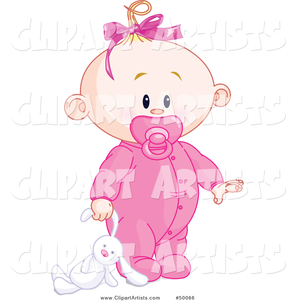 Baby Girl Dragging a Stuffed Bunny