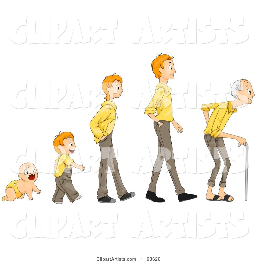 Baby Shown in Stages of Growth to Boy, Teen, Man and Senior