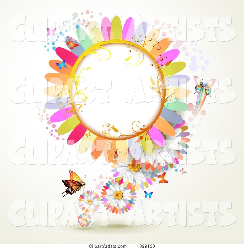 Background of Butterflies with Colorful Flower Petals and a Frame