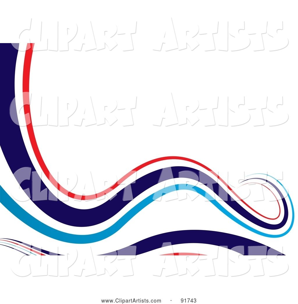 Background of Flowing Red and Blue Waves over White