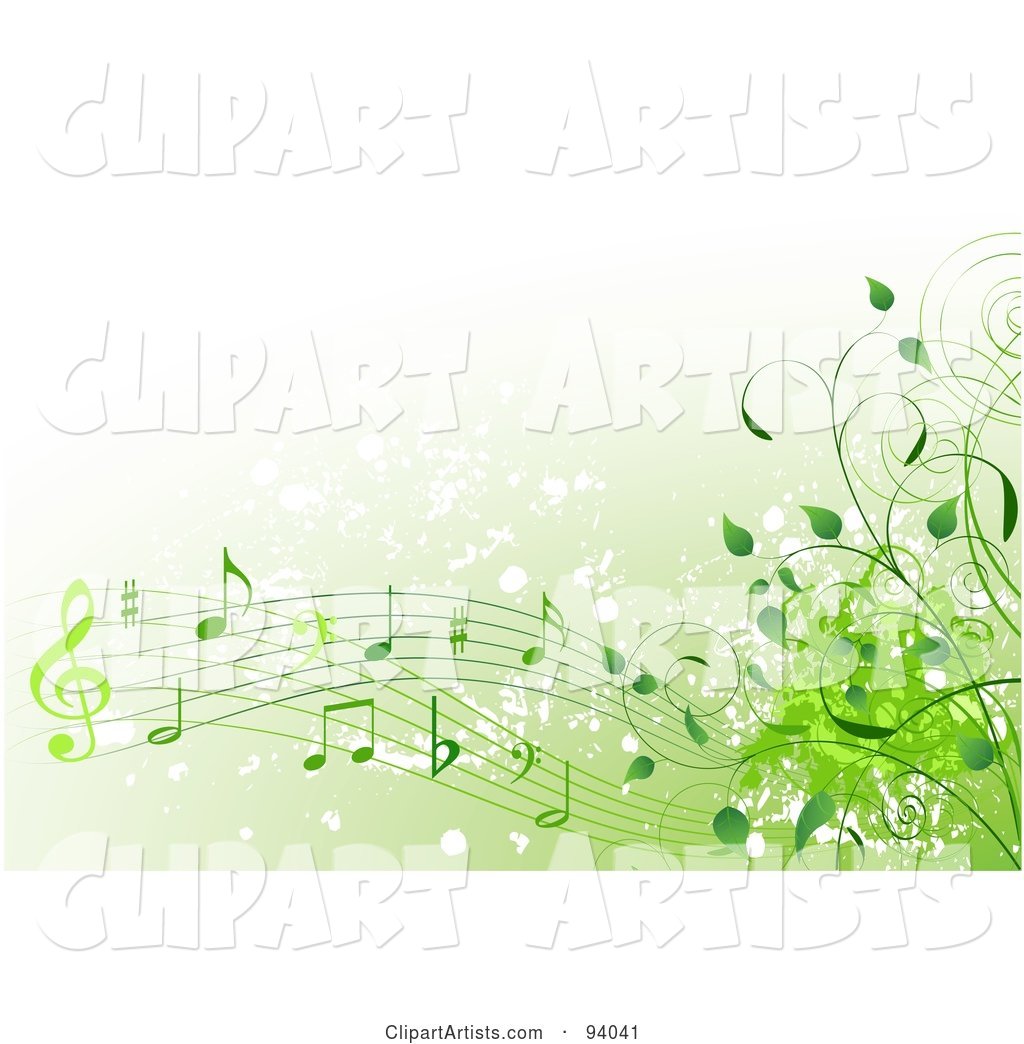 Background of Green Music Notes and Vines