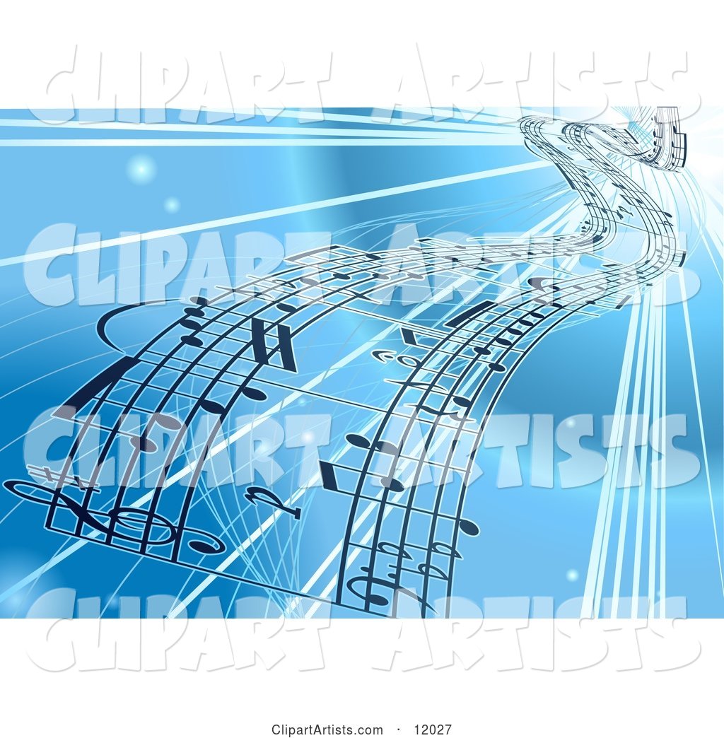 Background of Sheet Music over Blue