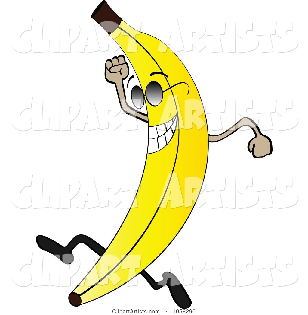 Banana Character Wearing Shades and Running