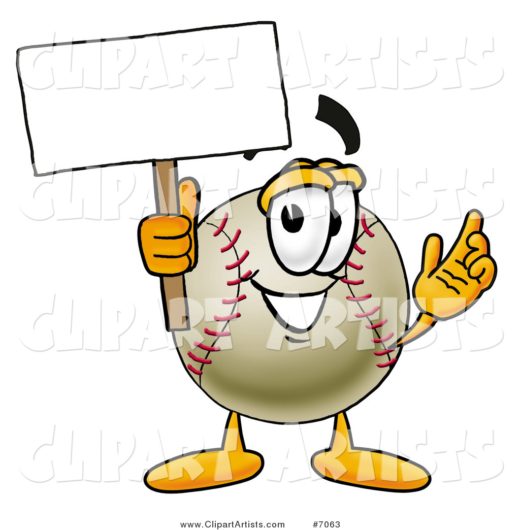 Baseball Mascot Cartoon Character Holding a Blank Sign