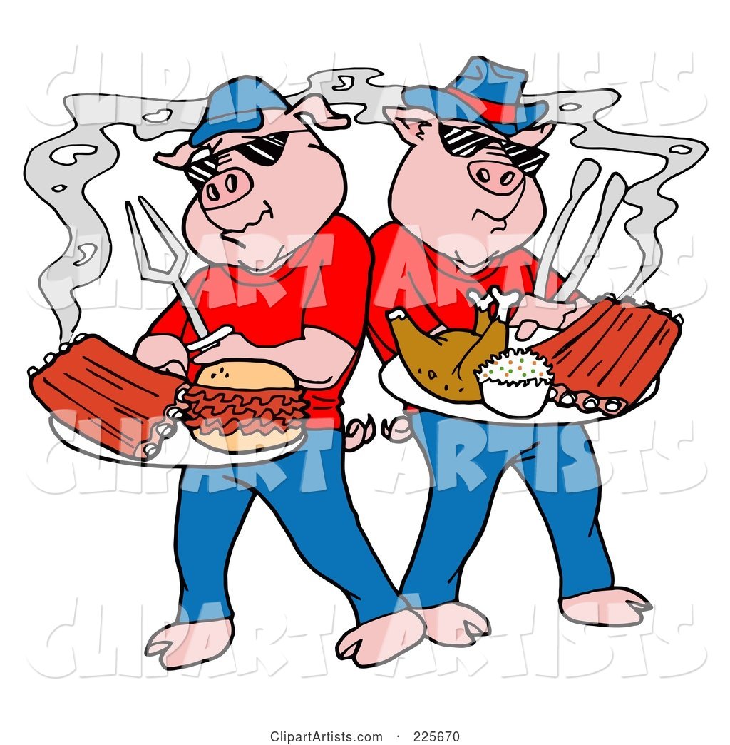 Bbq Pigs with Plates of Ribs, Pulled Pork Burgers and Poultry