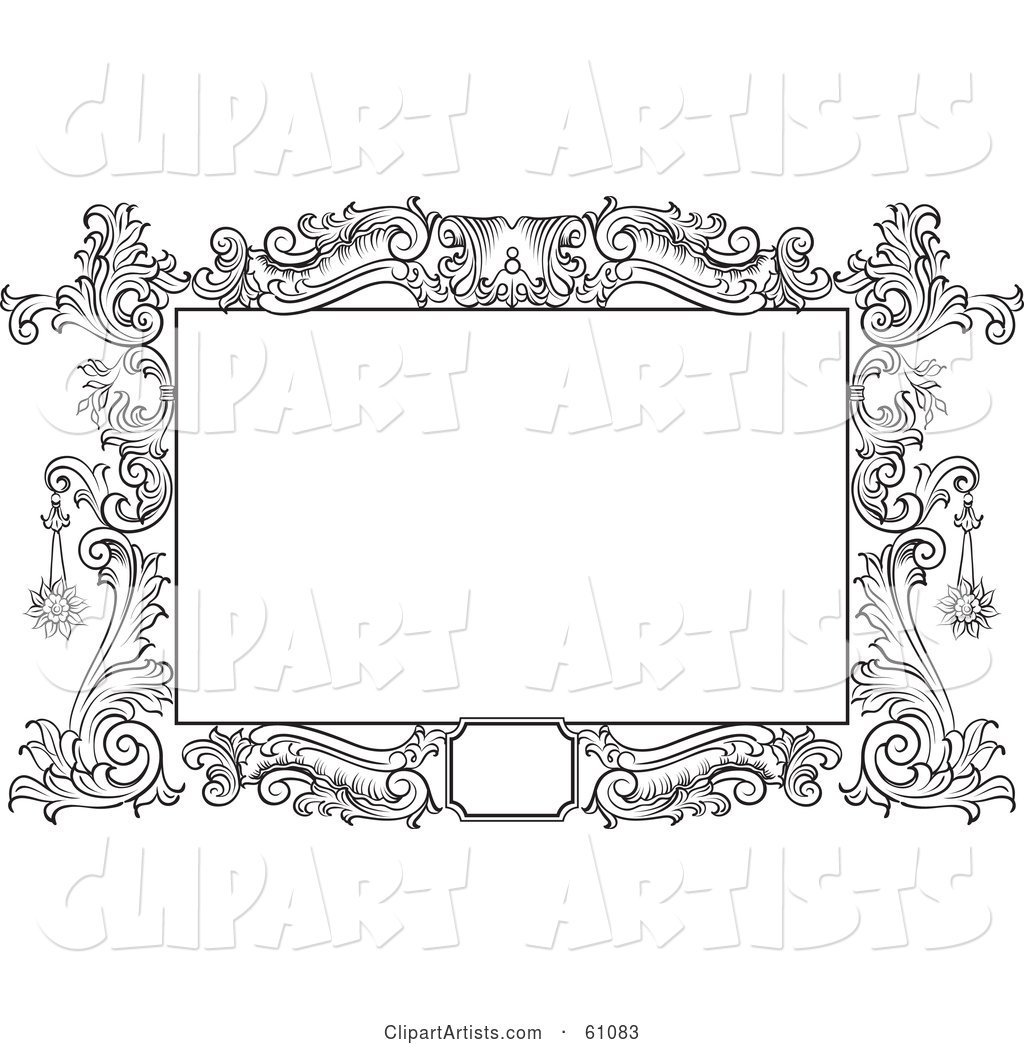 Beautiful Black and White Floral Scroll Frame Around a Blank Text Box
