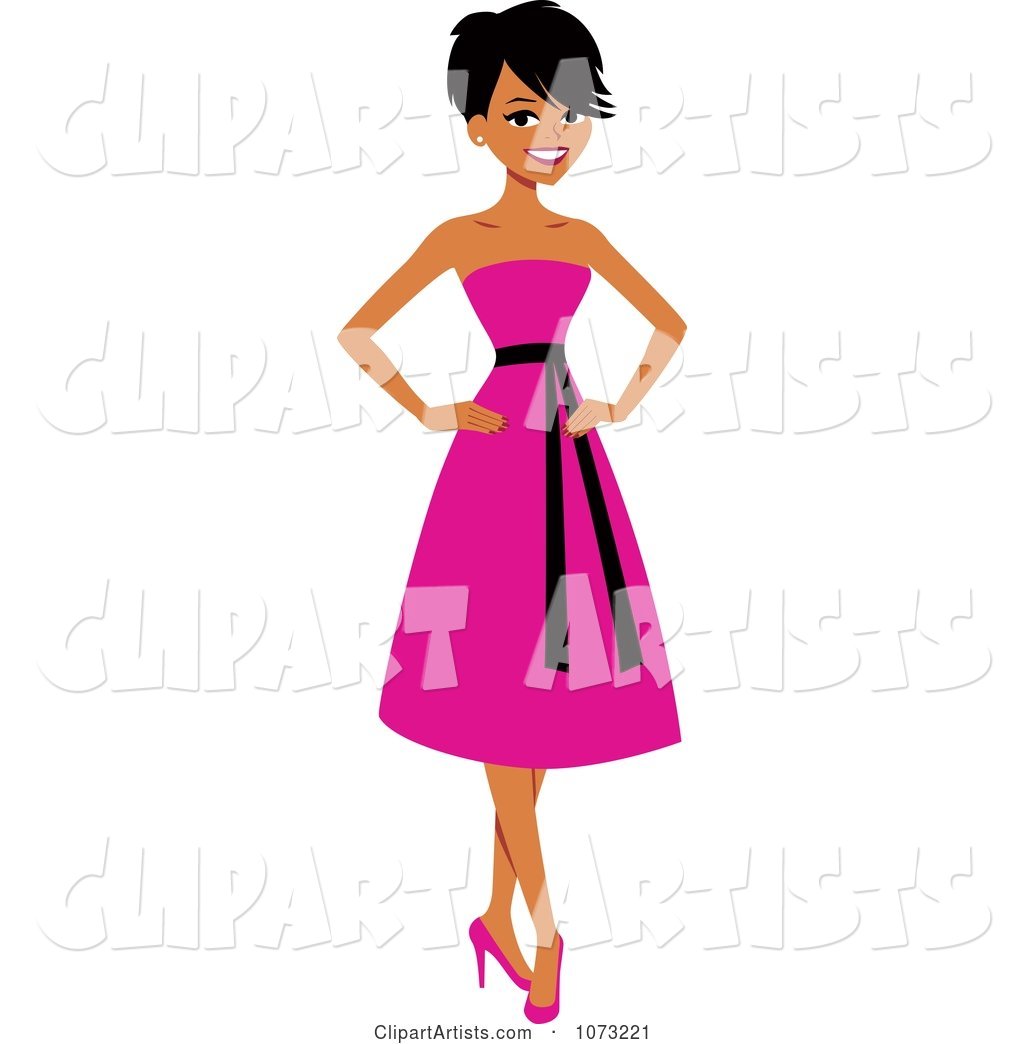 Beautiful Black Woman in a Pink Dress
