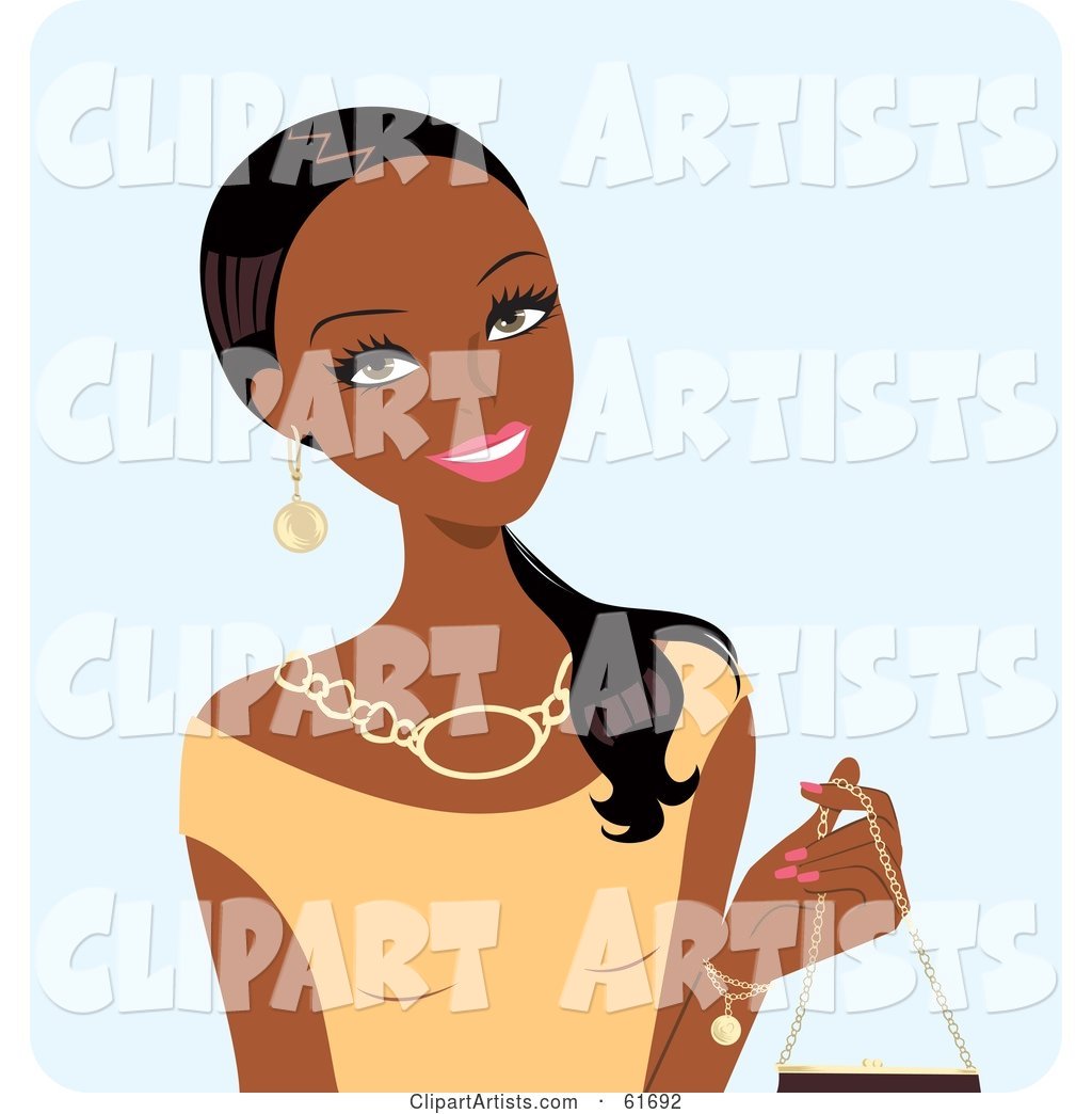 Beautiful Black Woman Wearing a Beige Top and Holding a Purse