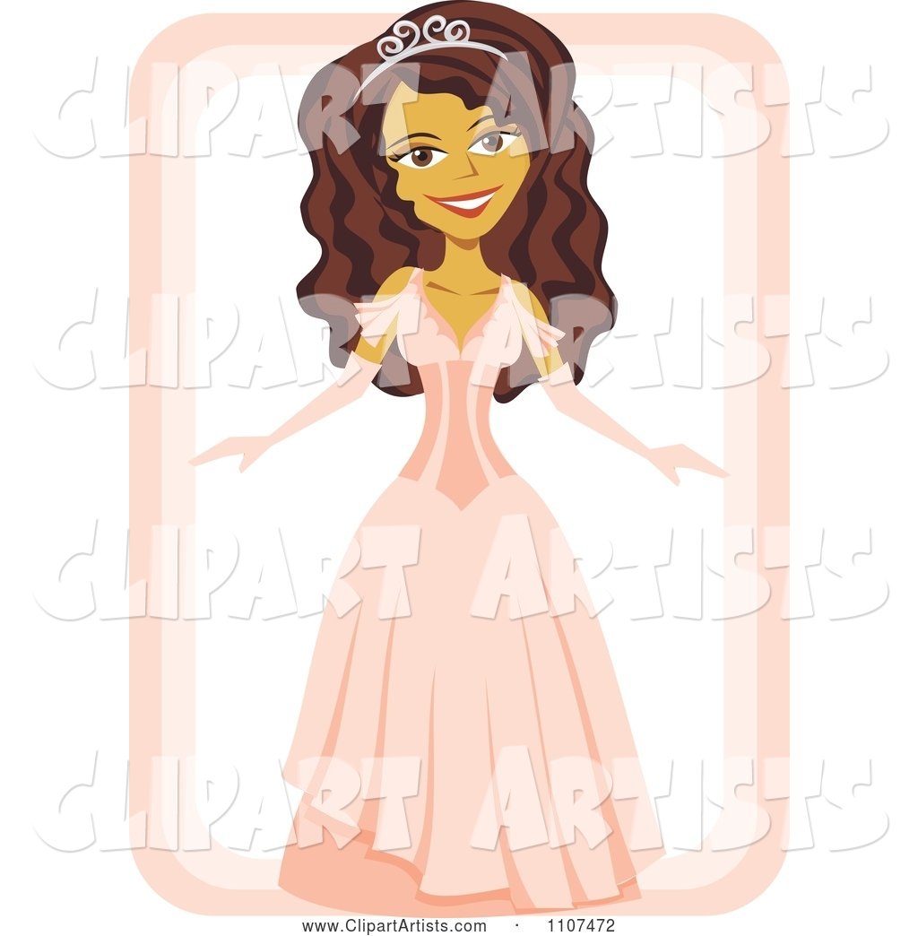 Beautiful Hispanic Girl in a Quinceanera Dress and Tiara on White and Pink