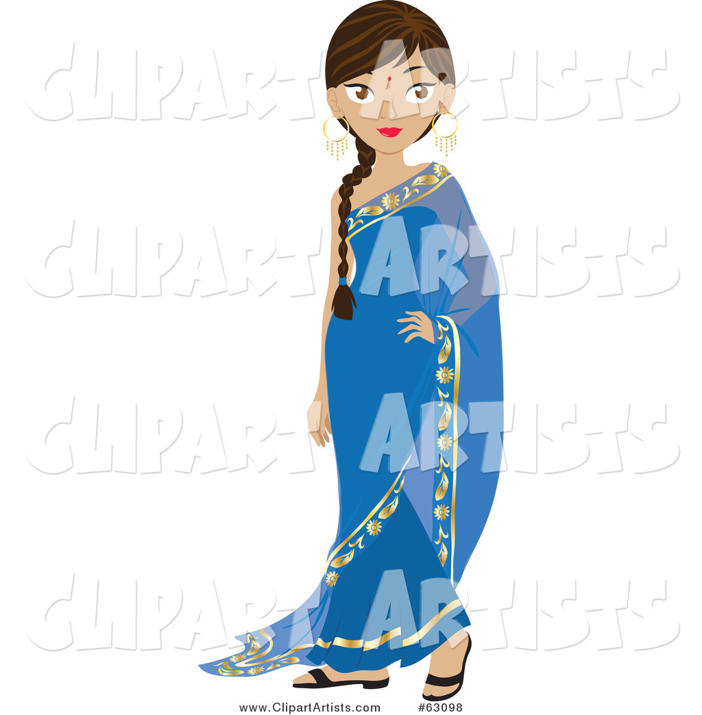 Beautiful Indian Woman Wearing a Bindi and a Blue Dress