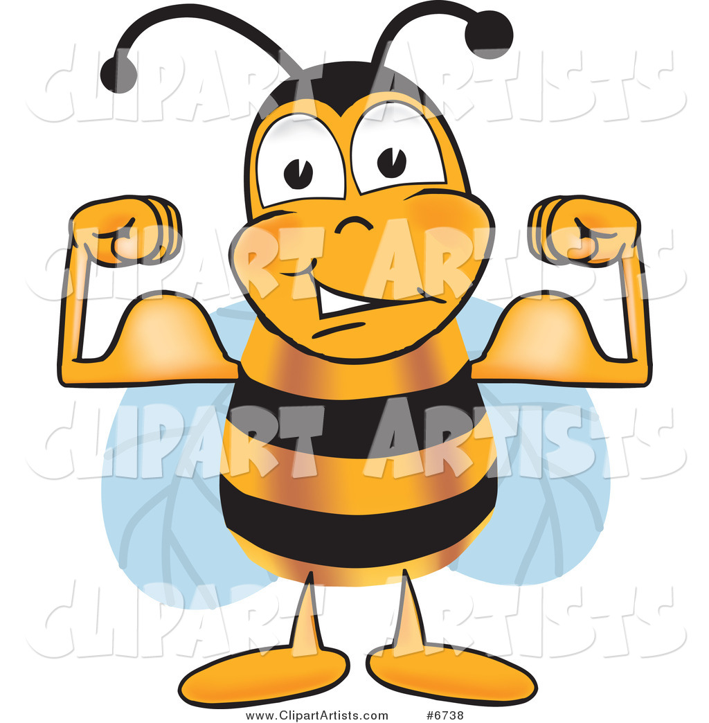 Bee Mascot Cartoon Character Flexing His Arm Muscles