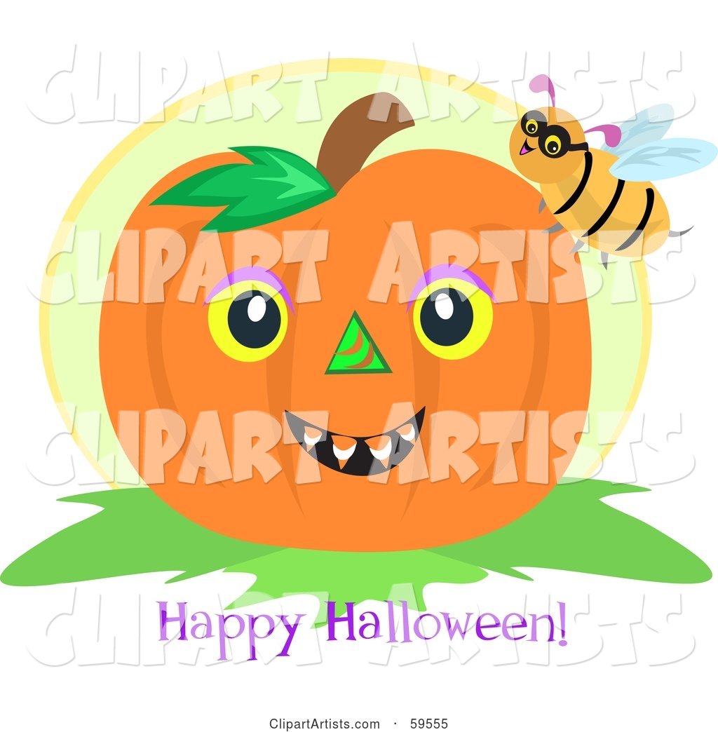 Bee on a Pumpkin with a Happy Halloween Greeting