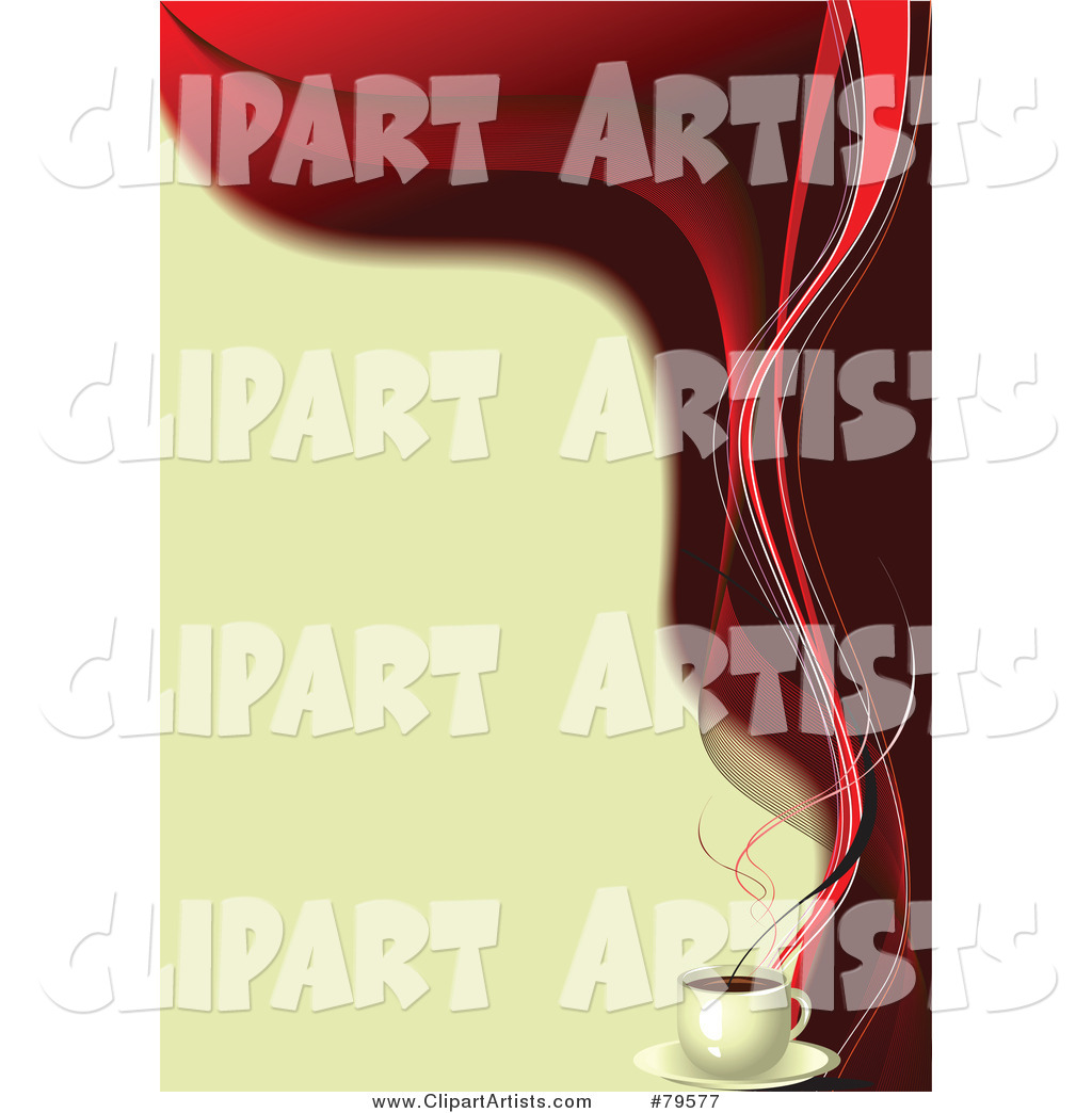Beige and Red Coffee Background with Red Steam on the Right Edge