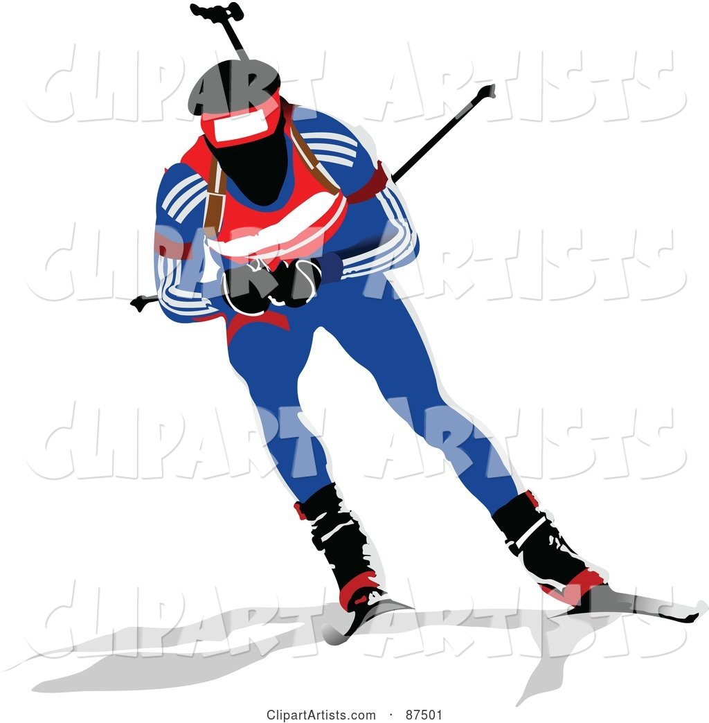 Biathlon Skier Holding Back His Poles