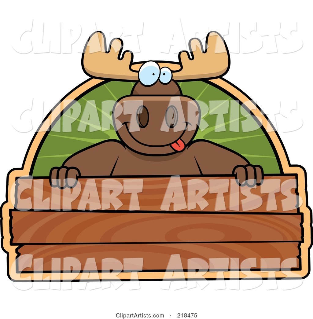 Big Moose Smiling over a Wooden Sign