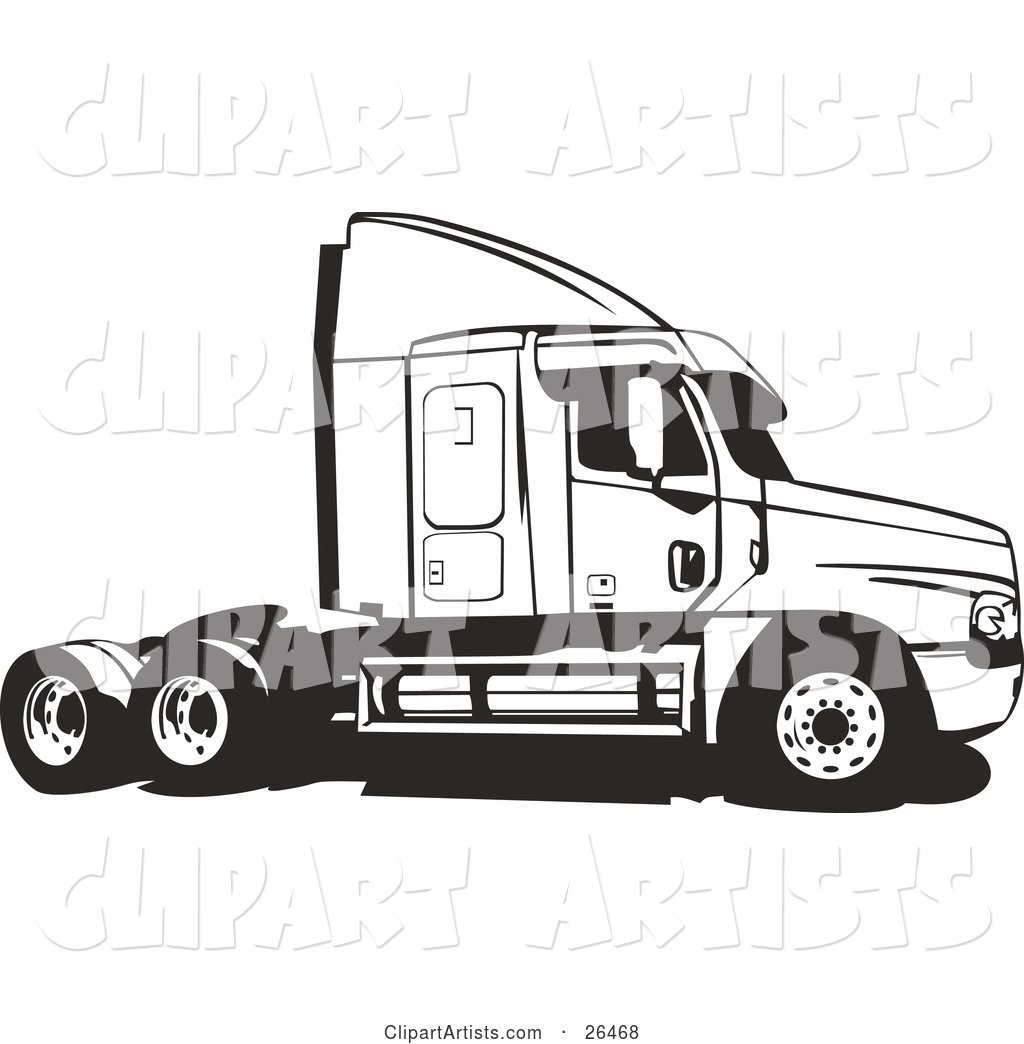 Big Rig Truck Without the Cargo Carrier, Black and White