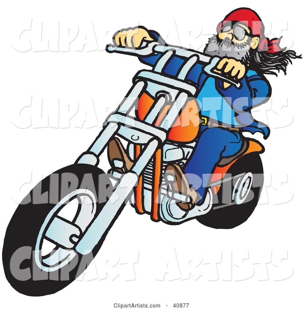 Biker Dude with a Beard, Riding His Orange Chopper
