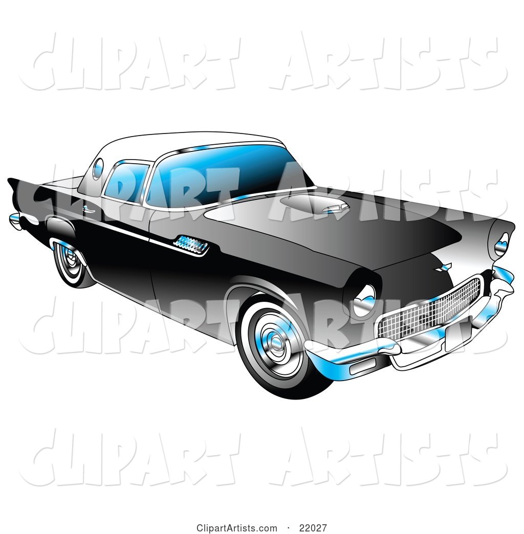 Black 1955 Ford Thunderbird Car with a White Removable Fiberglass Top and Chrome Accents
