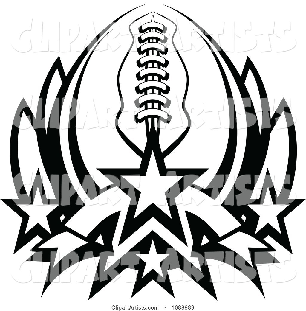 Black and White American Football with Stars Forming a Lotus