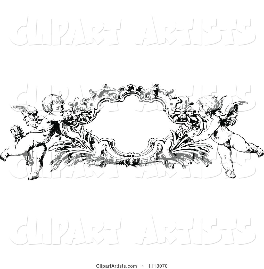 Black and White Angelic Cherubs Holding a Frame