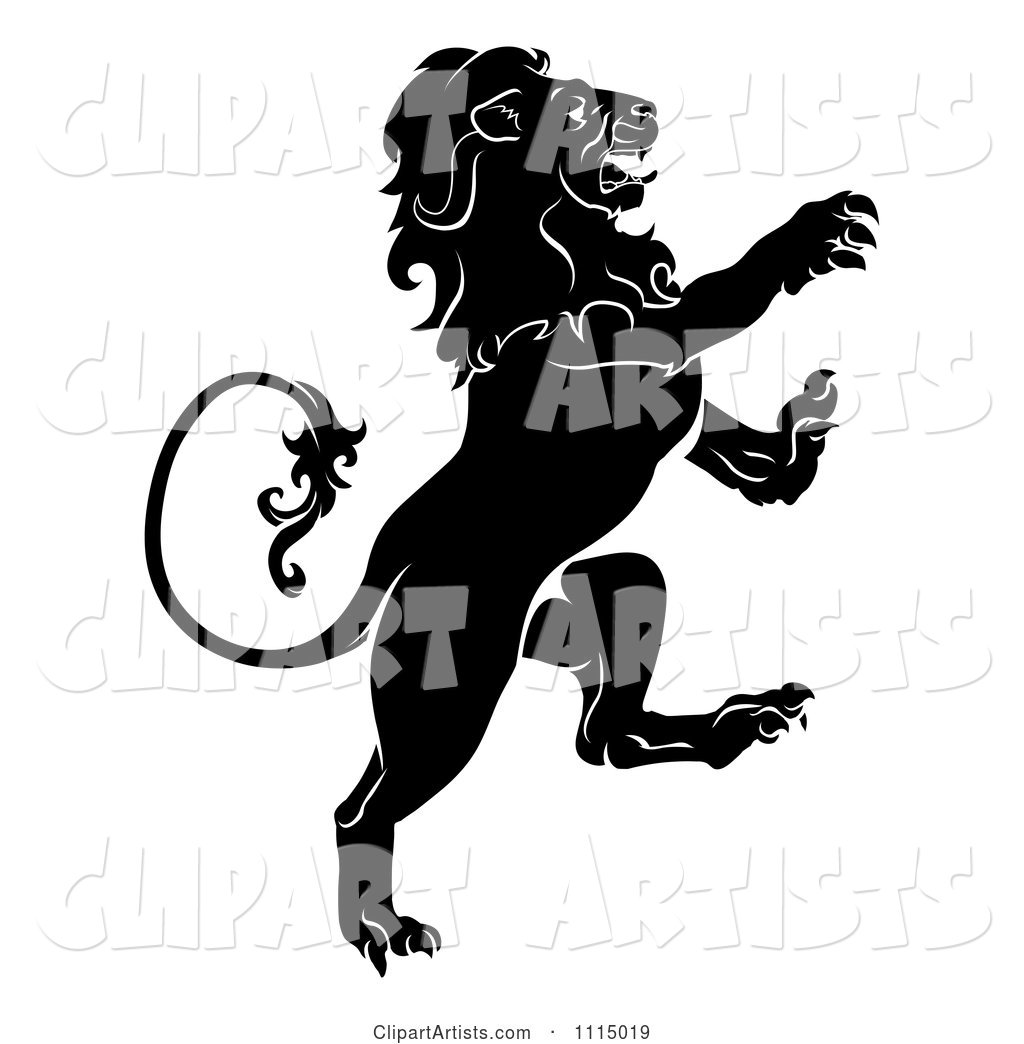 Black and White Attacking Heraldic Lion